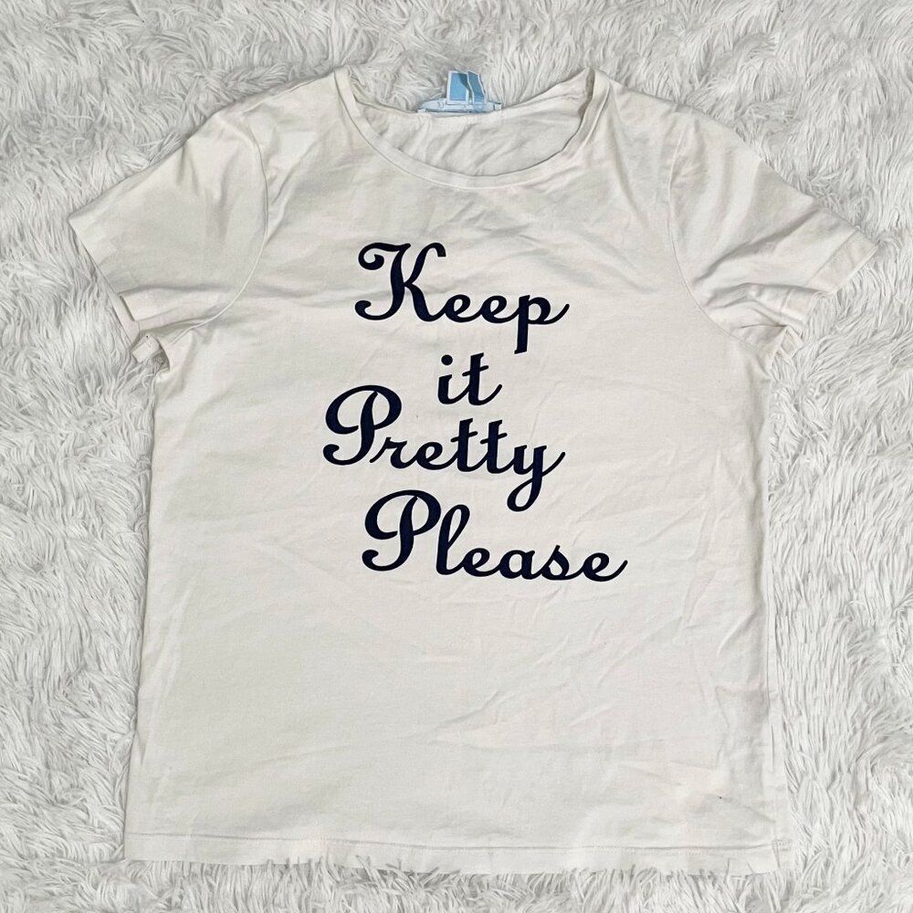 Women Draper James Keep It Pretty Please Crew Neck T-Shirt in White Size Small